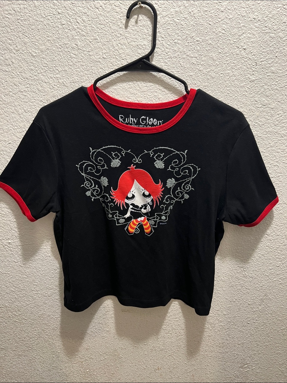 Mighty Fine Black Tee with Red Trim and Graphic Character